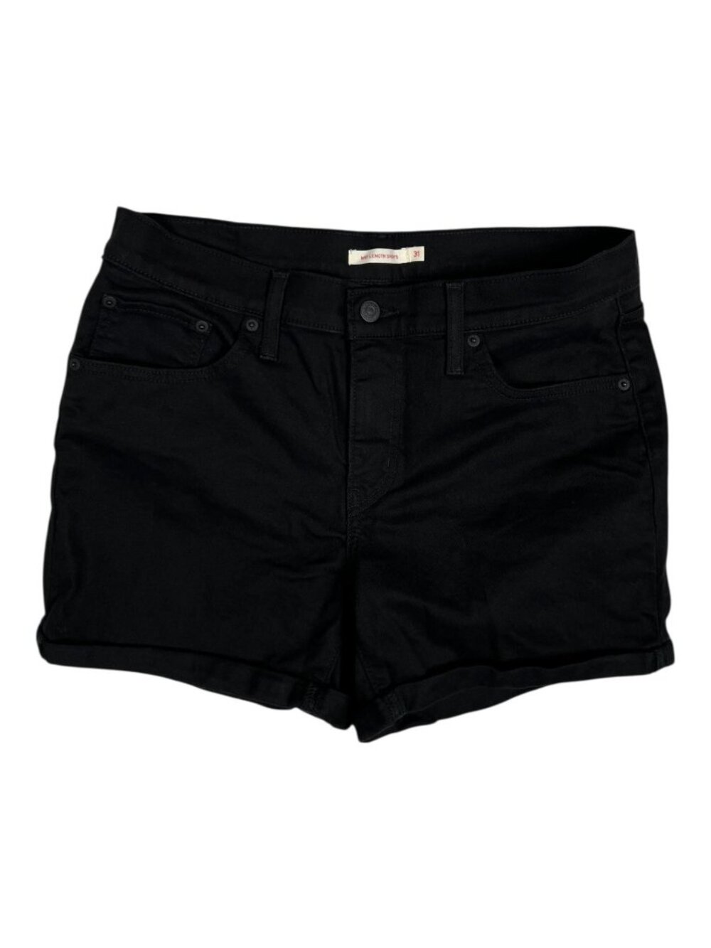 Levi's Mid Length Shorts Womens 31 Black Denim Jean Cutoff Cuffed Stretch Casual
